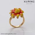 14456 nova chegada senhoras bonitas jóias de cor brilhante anel de dedo forma de flor com anel de liga de zircão de cobre minúsculo para venda
